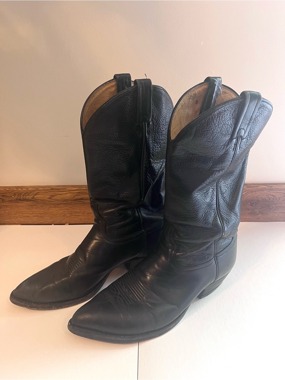 VTG Tony Lama Men’s Black Leather Cowboy Boots 10.5 Style 6158 Made in USA
